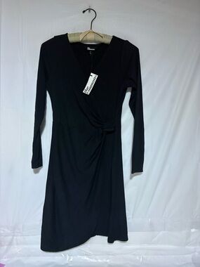 The Commons Black Long-Sleeve Knot-Wrap Dress